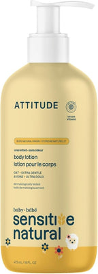 ATTITUDE Body Lotion for Baby with Sensitive Skin, Made in Canada, EWG Verified, Plant and Mineral - Based Ingredients, Vegan, Enriched with Oat, Unscented, 473 mL - LittleTreasures