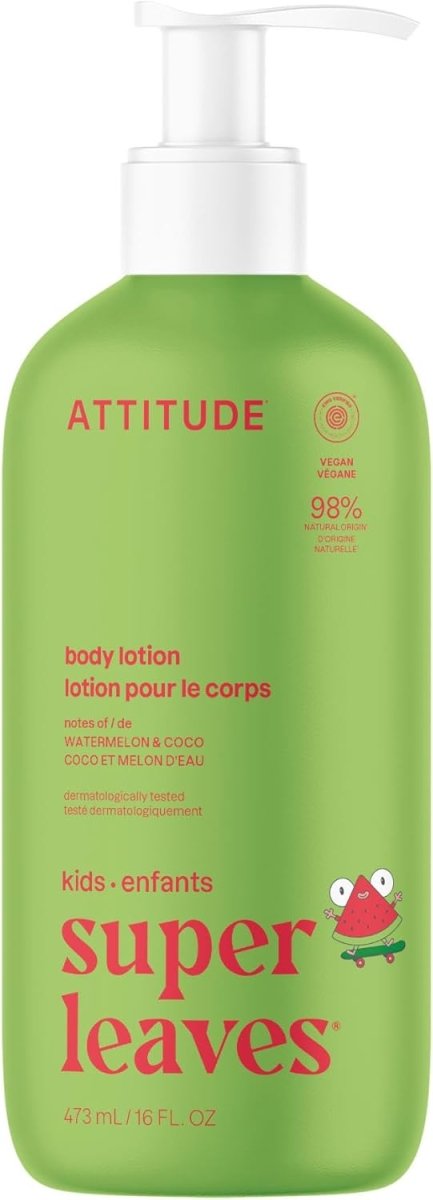 ATTITUDE Body Lotion for Kids, Made in Canada, EWG Verifed Moisturizer, Dermatologically Tested, Plant and Mineral Based Cream, Vegan, Watermelon & Coco, 473 mL - LittleTreasures