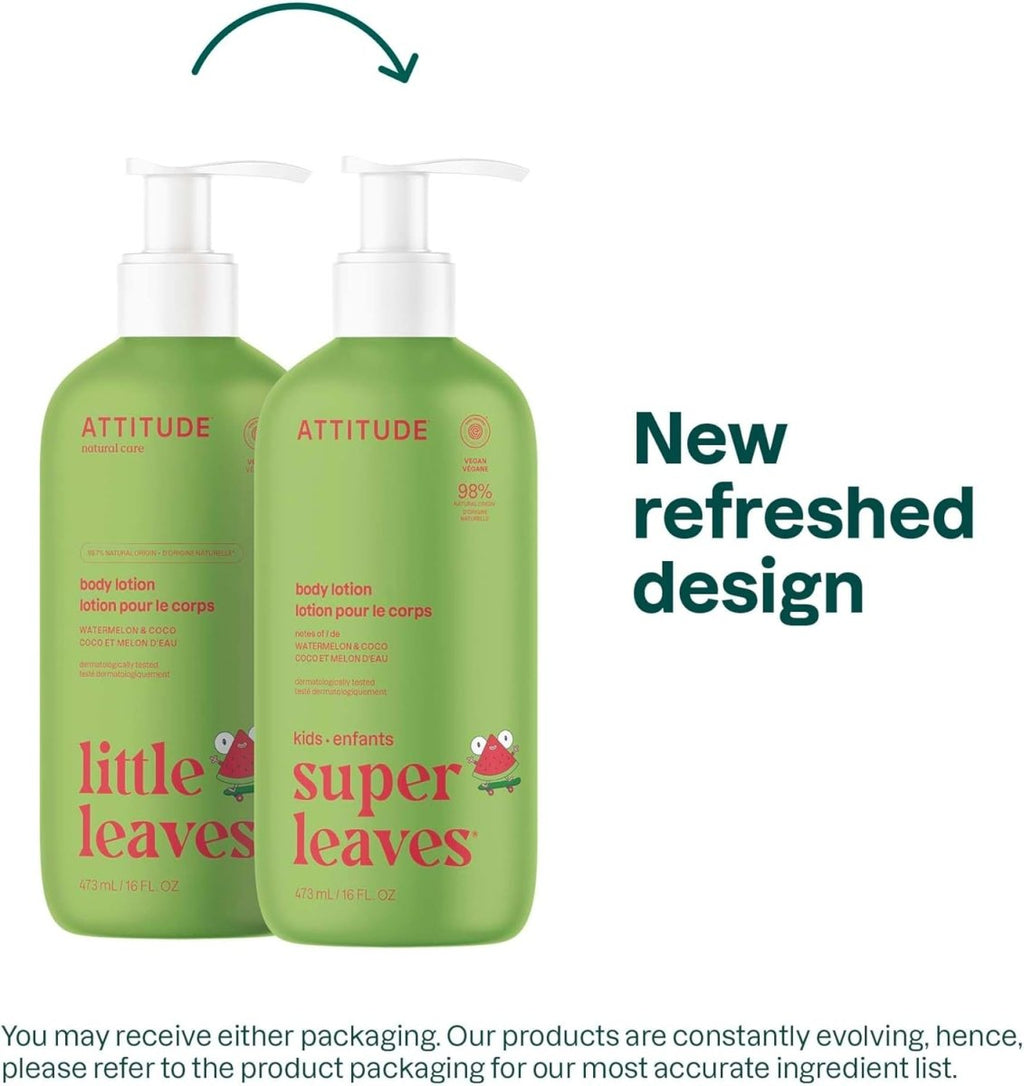 ATTITUDE Body Lotion for Kids, Made in Canada, EWG Verifed Moisturizer, Dermatologically Tested, Plant and Mineral Based Cream, Vegan, Watermelon & Coco, 473 mL - LittleTreasures