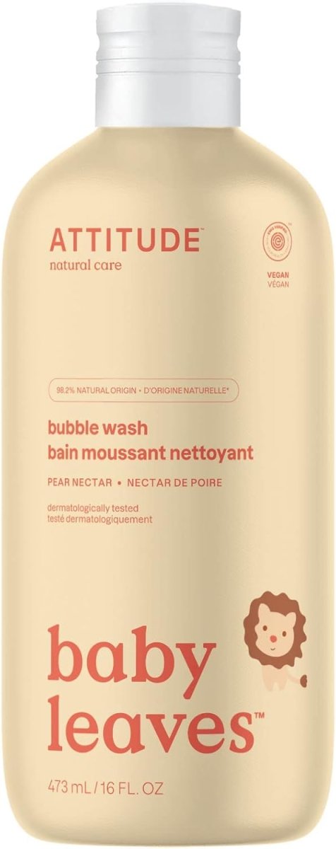 ATTITUDE Bubble Bath and Body Wash for Baby, Made in Canada, EWG Verified, Dermatologically Tested, Plant - and Mineral - Based Ingredients, Vegan and Cruelty - free, Pear Nectar, 473 mL - LittleTreasures