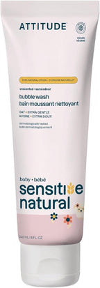 ATTITUDE Bubble Body Wash for Baby, EWG Verified, Extra Gentle, Enriched with Oatmeal, Dermatologically Tested, Plant and Mineral - Based, Vegan, Unscented, 240 mL - LittleTreasures
