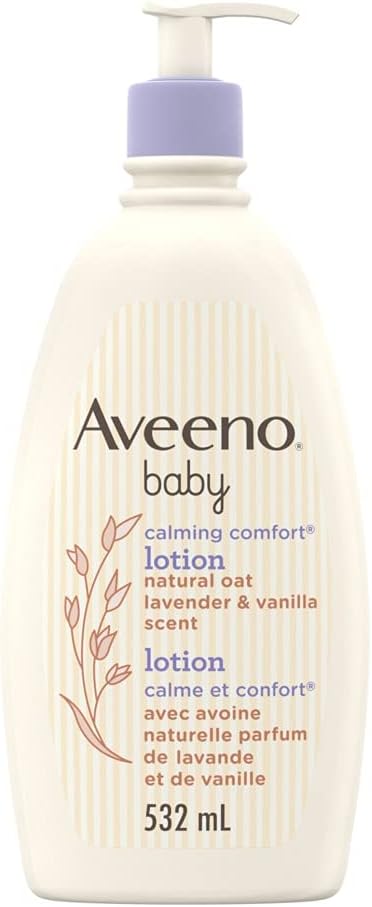 Aveeno Baby Calming Comfort Moisturizing Lotion with Relaxing Lavender & Vanilla Scents, Non - Greasy Baby Body Lotion, Natural Oatmeal & Dimethicone, Paraben - & Phthalate - Free, 532mL - LittleTreasures