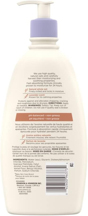 Aveeno Baby Calming Comfort Moisturizing Lotion with Relaxing Lavender & Vanilla Scents, Non - Greasy Baby Body Lotion, Natural Oatmeal & Dimethicone, Paraben - & Phthalate - Free, 532mL - LittleTreasures