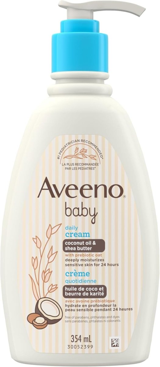 Aveeno Baby Daily Moisturizing Cream, Lightly Scented, Shea Butter, Coconut Oil, Prebiotic Oat, Hypoallergenic, 354 - mL - LittleTreasures