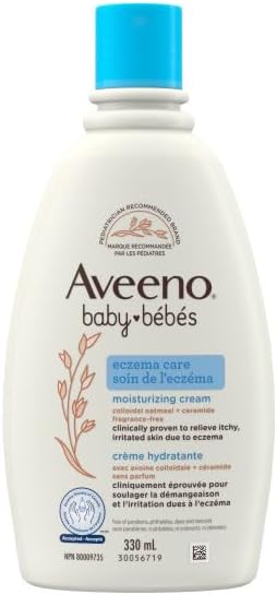 Aveeno Baby Eczema Care Daily Moisturizing Body Cream for Sensitive Skin, Soothing Eczema Relief Cream, Colloidal Oat & Ceramide for Dry & Itchy Skin, Steroid - & Fragrance - Free, 330 mL - LittleTreasures