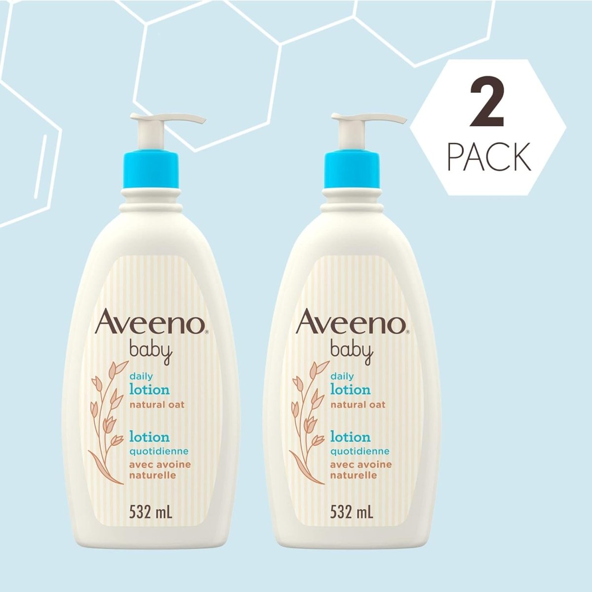 Aveeno Baby Lotion, Daily Moisturizing Cream for Sensitive Skin, Natural oat, Fragrance Free, Paraben Free, Pack of 2 (1064 ml Total) - LittleTreasures