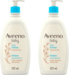 Aveeno Baby Lotion, Daily Moisturizing Cream for Sensitive Skin, Natural oat, Fragrance Free, Paraben Free, Pack of 2 (1064 ml Total) - LittleTreasures