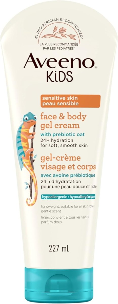 Aveeno Kids Face & Body Gel Cream, Prebiotic Oat Moisturizer, Hypoallergenic Lotion, Sensitive Skin Body Cream, 227 mL - LittleTreasures