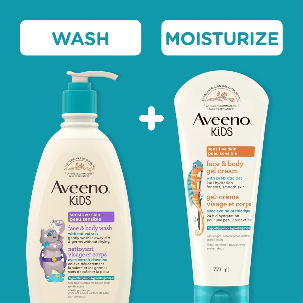 Aveeno Kids Face & Body Gel Cream, Prebiotic Oat Moisturizer, Hypoallergenic Lotion, Sensitive Skin Body Cream, 227 mL - LittleTreasures