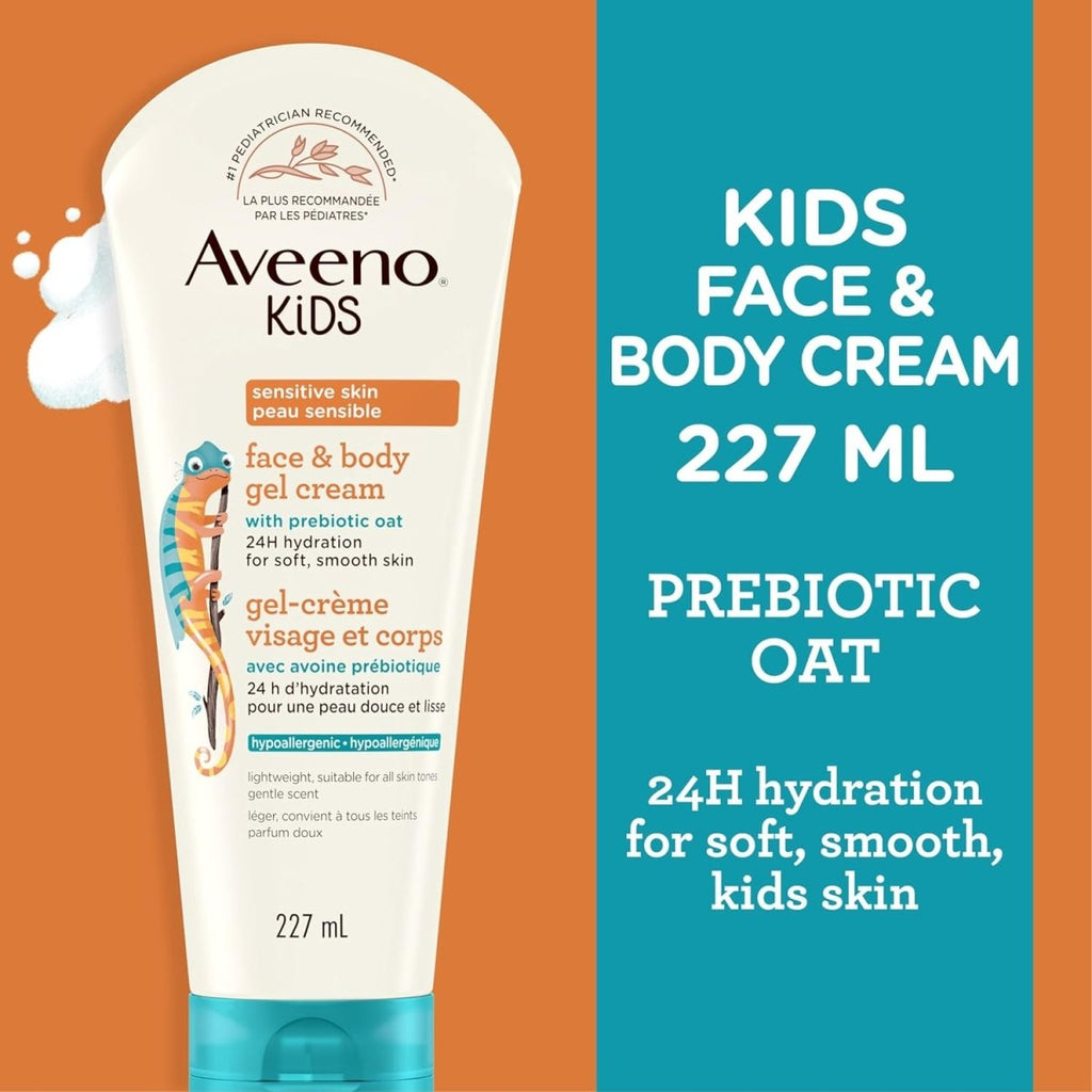 Aveeno Kids Face & Body Gel Cream, Prebiotic Oat Moisturizer, Hypoallergenic Lotion, Sensitive Skin Body Cream, 227 mL - LittleTreasures