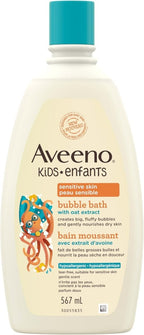 Aveeno Kids Sensitive Skin Bubble Bath, Children's Bubble Bath for Sensitive Skin with Oat Extract, Kid's Bath Liquid Nourishes Dry Skin & Makes Big, Fluffy Bubbles for Bath Time Fun, Dye - Free, 567 mL - LittleTreasures