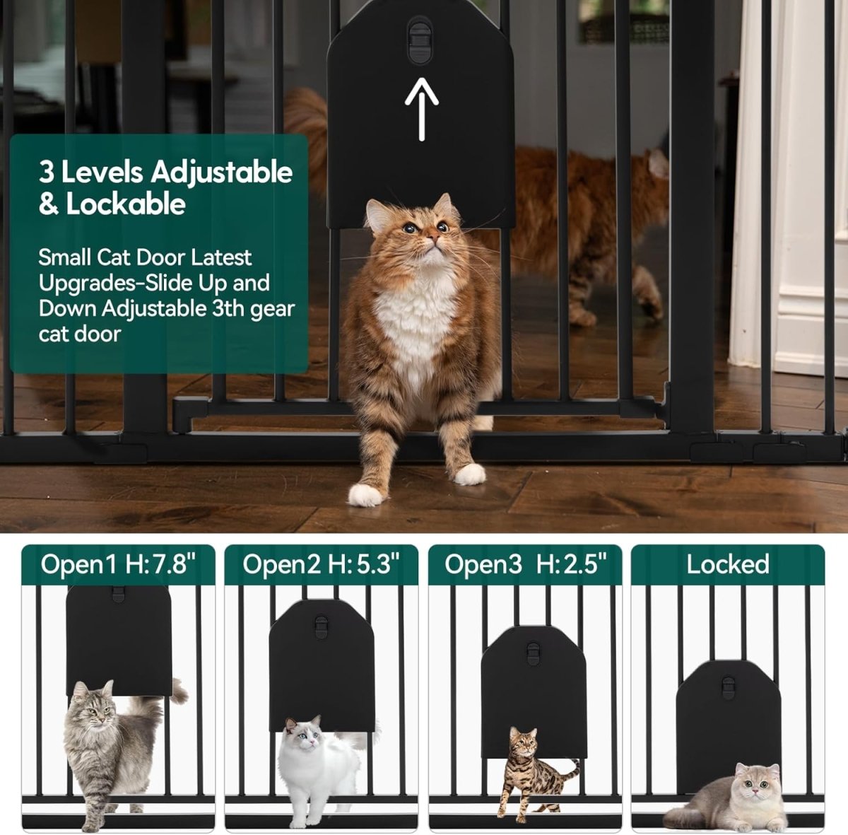 BABELIO Baby Gate with Cat Door - 29 - 43" Adjustable Metal Safety Gates for Doorways & Stairs, Auto Close Dog Gate with Small Pet Door, Includes 4 Wall Cups and 3 Extension Pieces, Black - LittleTreasures
