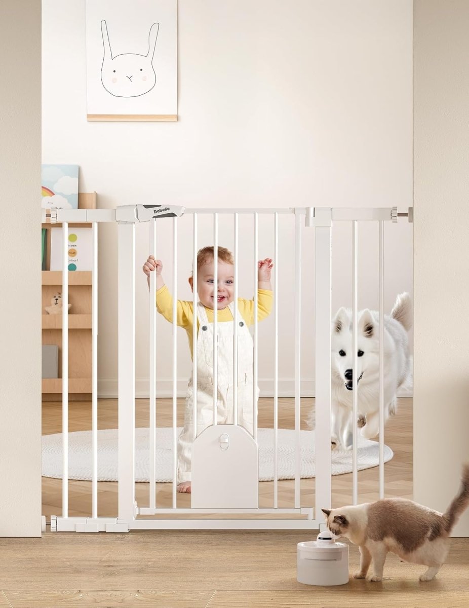 BABELIO Baby Gate with Cat Door - 29 - 43" Adjustable Metal Safety Gates for Doorways & Stairs, Auto Close Dog Gate with Small Pet Door, Includes 4 Wall Cups and 3 Extension Pieces, Black - LittleTreasures