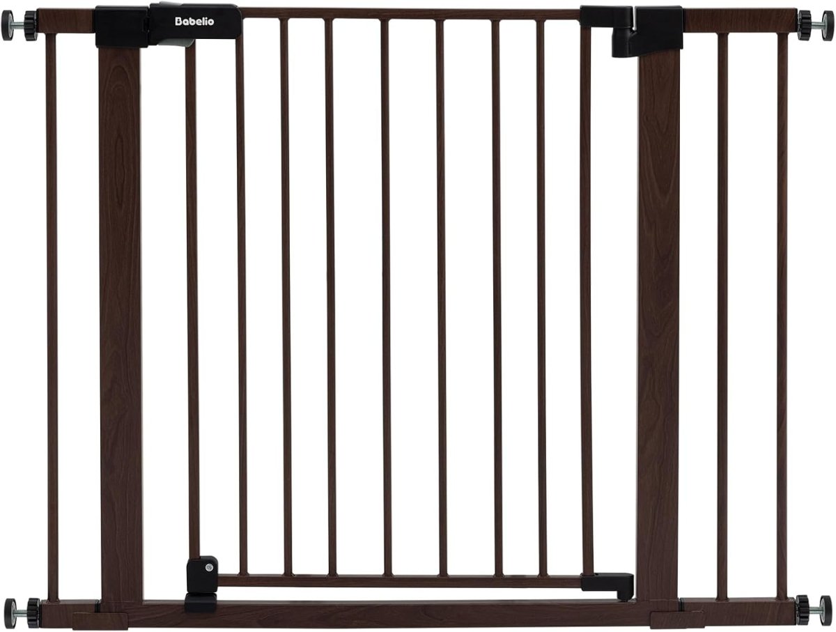 Babelio Extra Wide Metal Baby Gate w/ Wood Pattern, Easy Install - LittleTreasures