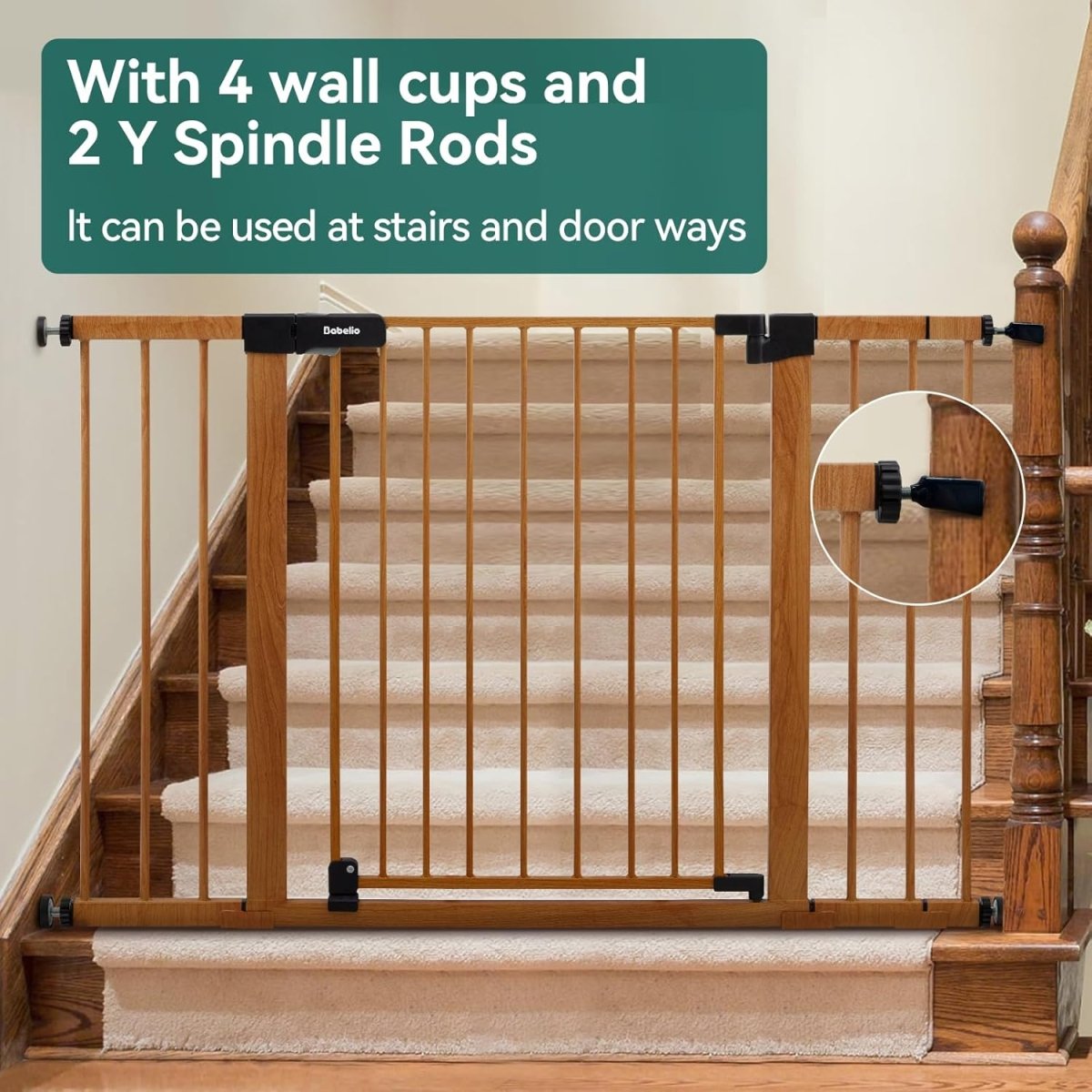 Babelio Extra Wide Metal Baby Gate w/ Wood Pattern, Easy Install - LittleTreasures