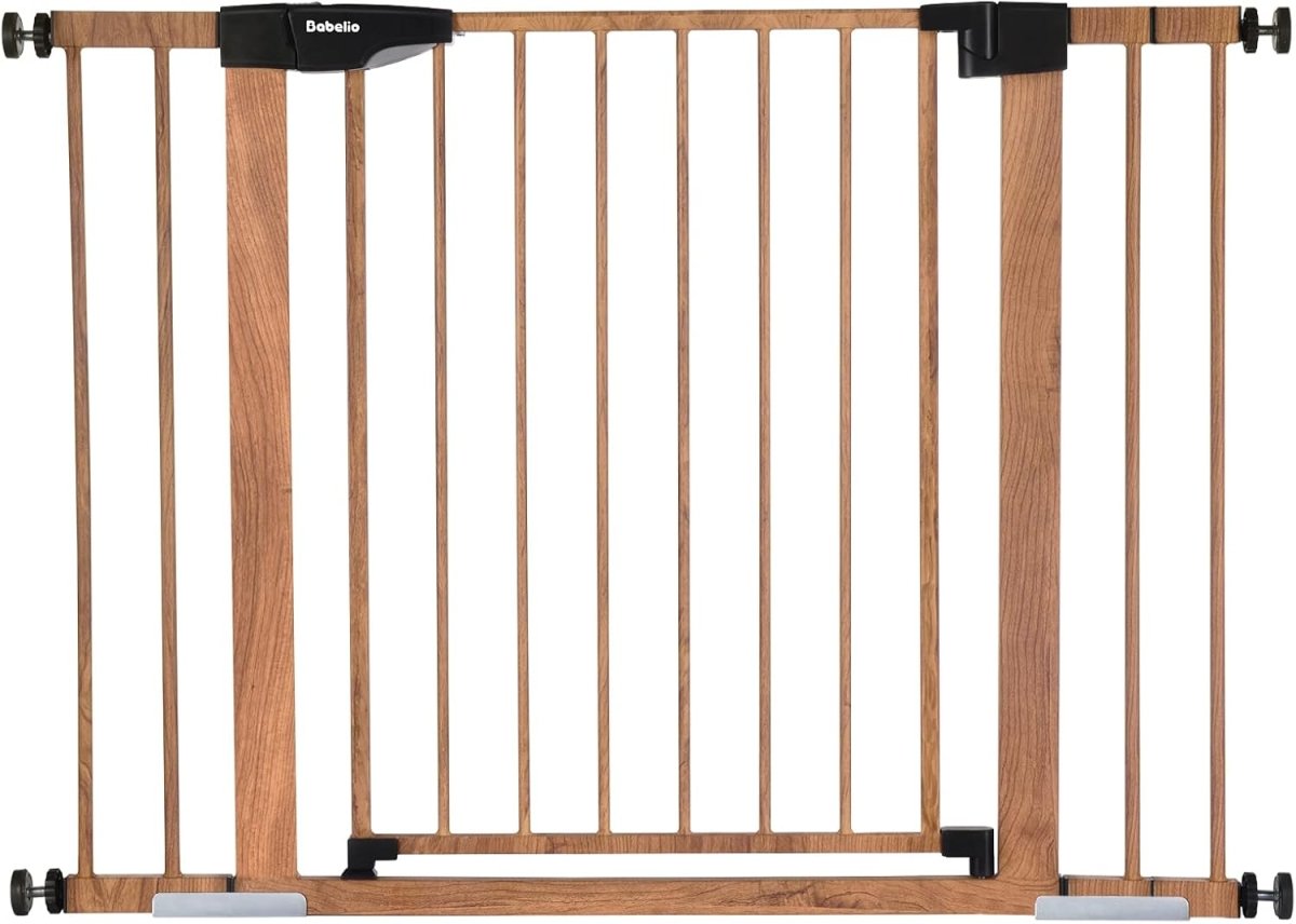 Babelio Extra Wide Metal Baby Gate w/ Wood Pattern, Easy Install - LittleTreasures