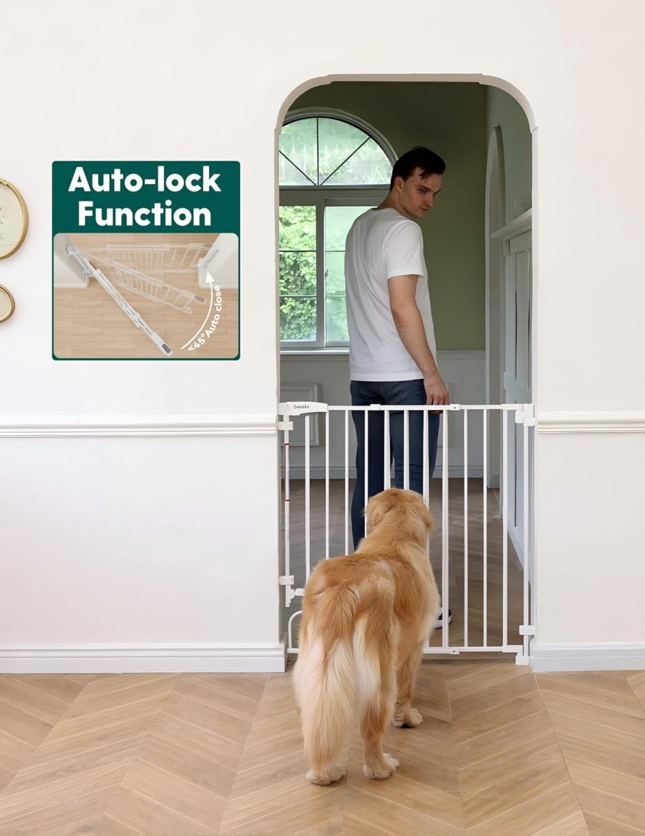 Babelio No Bottom Bar Baby/Dog Gate for Stairs and Doorways | Easy to Remove and Install | Auto Close Function | Extra - Wide Walk Thru Door (White - R30 Flexpro) - LittleTreasures