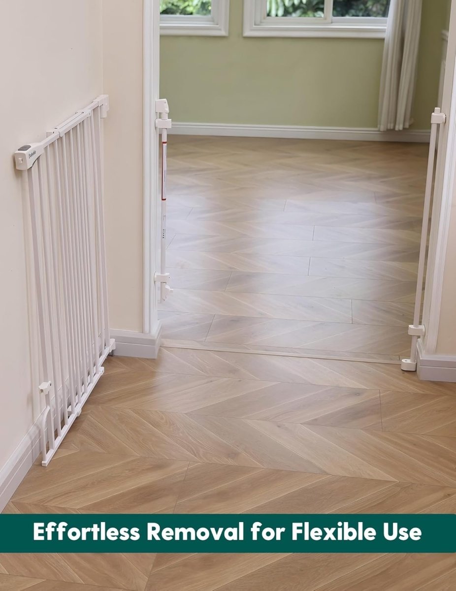 Babelio No Bottom Bar Baby/Dog Gate for Stairs and Doorways | Easy to Remove and Install | Auto Close Function | Extra - Wide Walk Thru Door (White - R30 Flexpro) - LittleTreasures