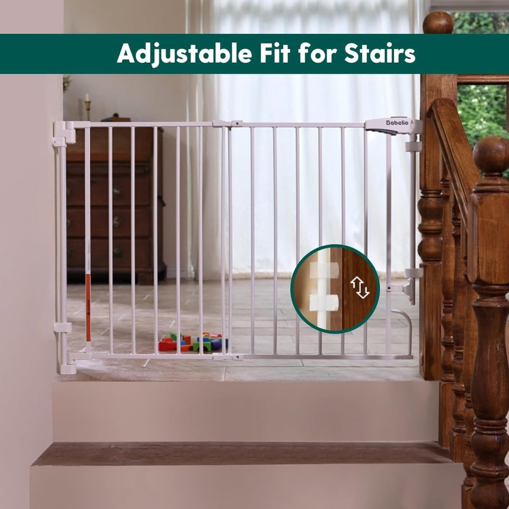 Babelio No Bottom Bar Baby/Dog Gate for Stairs and Doorways | Easy to Remove and Install | Auto Close Function | Extra - Wide Walk Thru Door (White - R30 Flexpro) - LittleTreasures