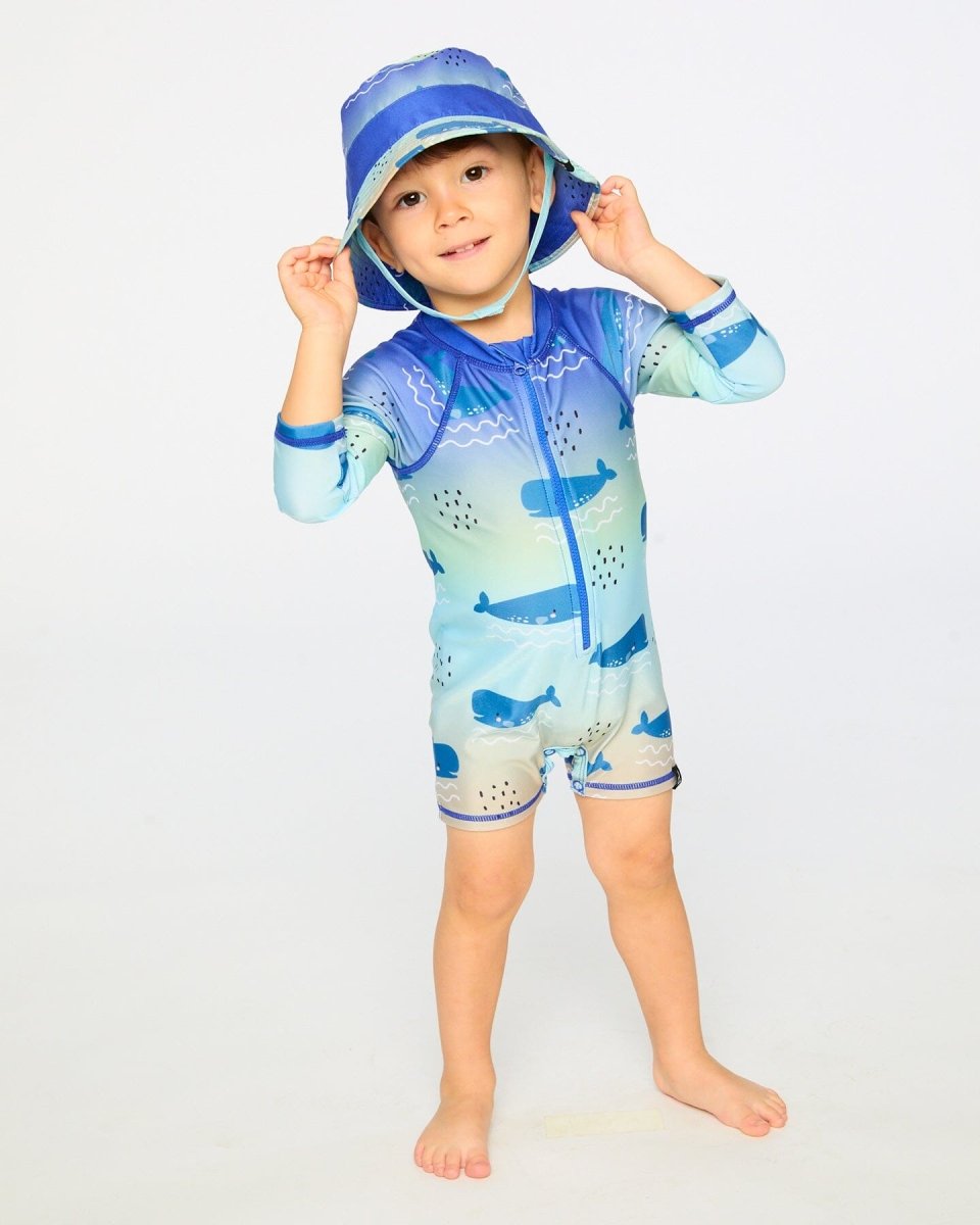 Baby And Toddlers One - Piece Long Sleeve Rashguard Blue Whale Print - LittleTreasures
