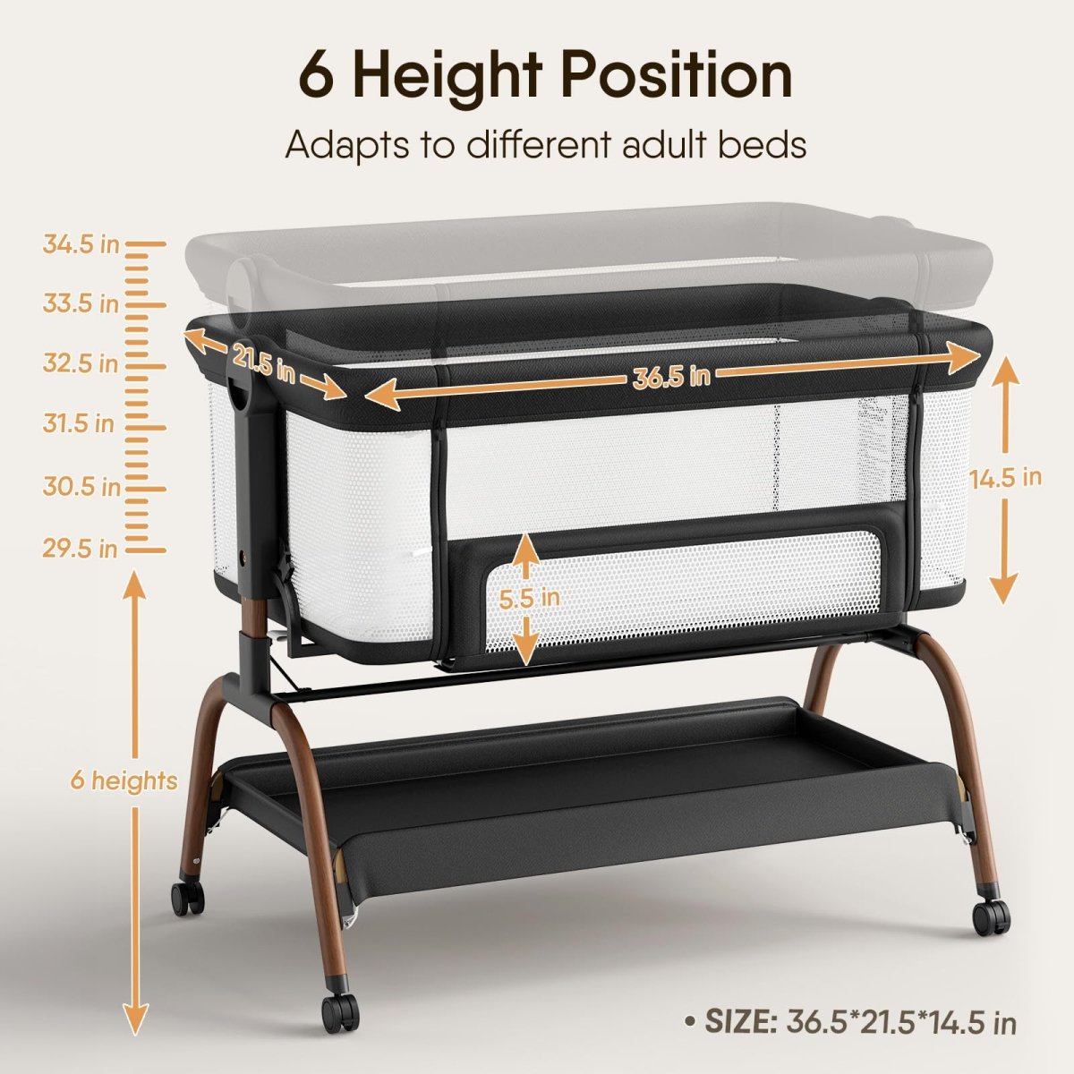 Baby Bassinet Bedside Crib, 3 - in - 1 Baby Bassinet Bedside Sleeper, Full - Mesh Sides, 6 - Height Adjustable, Stable and Secure Crib for Newborns - LittleTreasures