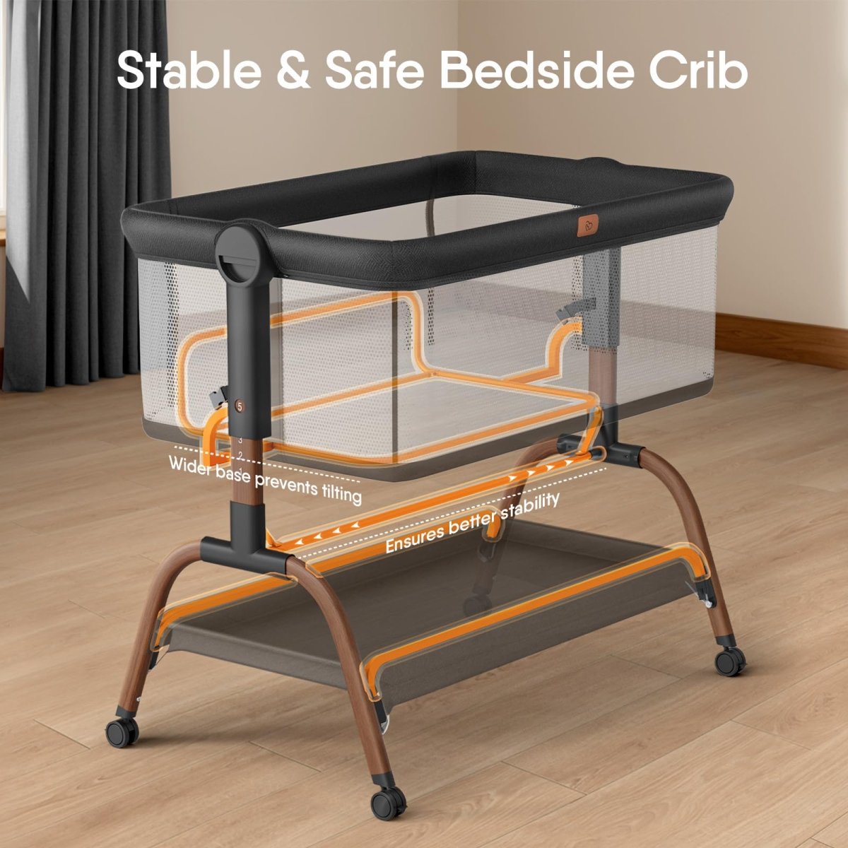 Baby Bassinet Bedside Crib, 3 - in - 1 Baby Bassinet Bedside Sleeper, Full - Mesh Sides, 6 - Height Adjustable, Stable and Secure Crib for Newborns - LittleTreasures