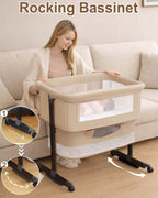 Baby Bassinet Bedside Sleeper - 3 in 1 Adjustable Height Bedside Bassinet with Breathable Mesh, Wheels & Storage Basket and Bag, Portable Folding Baby Cradle for Infants & Newborns, Grey - LittleTreasures