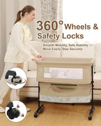 Baby Bassinet Bedside Sleeper - 3 in 1 Adjustable Height Bedside Bassinet with Breathable Mesh, Wheels & Storage Basket and Bag, Portable Folding Baby Cradle for Infants & Newborns, Grey - LittleTreasures