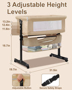 Baby Bassinet Bedside Sleeper - 3 in 1 Adjustable Height Bedside Bassinet with Breathable Mesh, Wheels & Storage Basket and Bag, Portable Folding Baby Cradle for Infants & Newborns, Grey - LittleTreasures