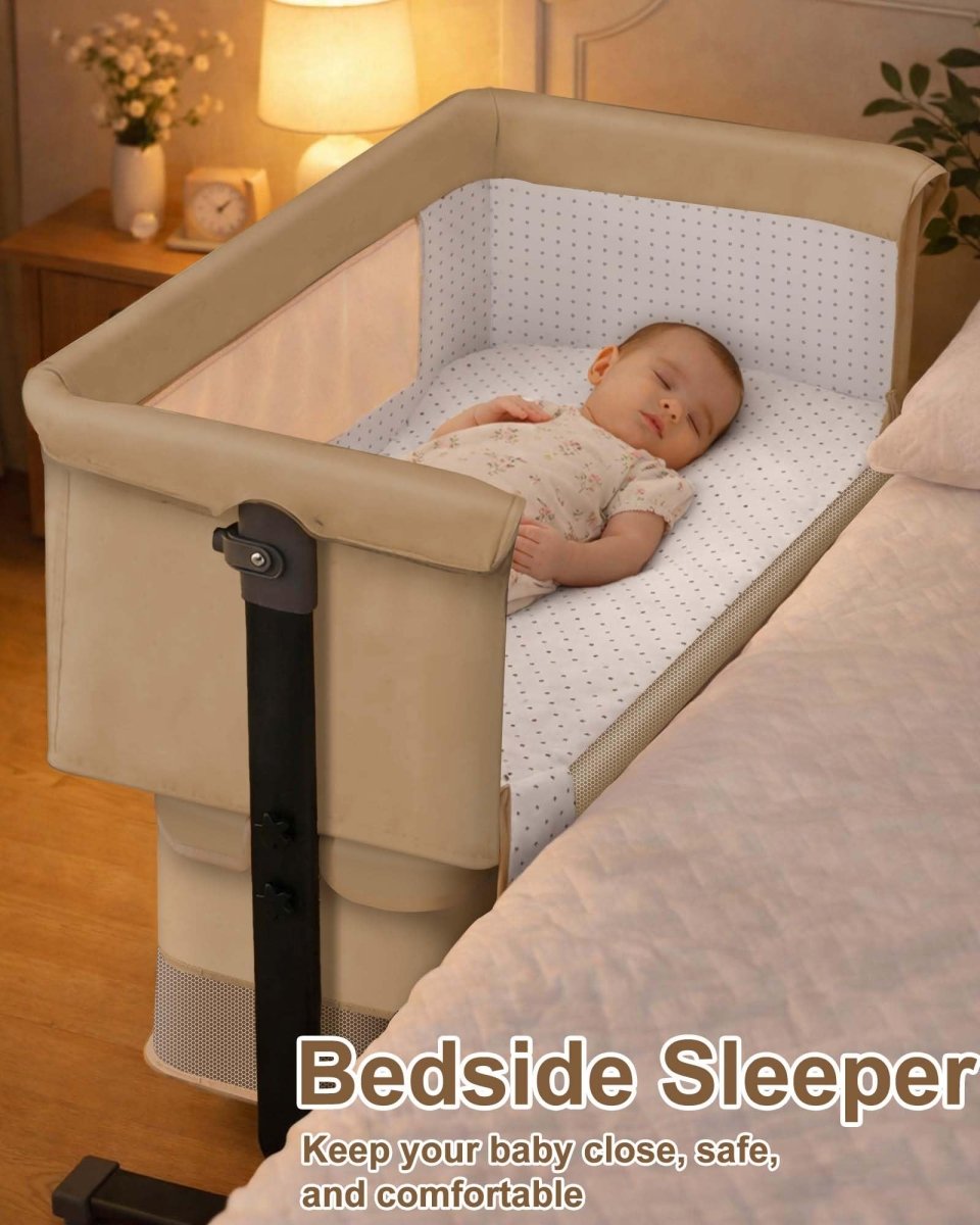 Baby Bassinet Bedside Sleeper - 3 in 1 Adjustable Height Bedside Bassinet with Breathable Mesh, Wheels & Storage Basket and Bag, Portable Folding Baby Cradle for Infants & Newborns, Grey - LittleTreasures