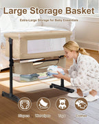 Baby Bassinet Bedside Sleeper - 3 in 1 Adjustable Height Bedside Bassinet with Breathable Mesh, Wheels & Storage Basket and Bag, Portable Folding Baby Cradle for Infants & Newborns, Grey - LittleTreasures