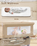 Baby Bassinet Bedside Sleeper - 3 in 1 Adjustable Height Bedside Bassinet with Breathable Mesh, Wheels & Storage Basket and Bag, Portable Folding Baby Cradle for Infants & Newborns, Grey - LittleTreasures