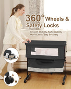 Baby Bassinet Bedside Sleeper - 3 in 1 Adjustable Height Bedside Bassinet with Breathable Mesh, Wheels & Storage Basket and Bag, Portable Folding Baby Cradle for Infants & Newborns, Grey - LittleTreasures