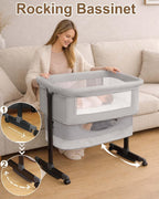Baby Bassinet Bedside Sleeper - 3 in 1 Adjustable Height Bedside Bassinet with Breathable Mesh, Wheels & Storage Basket and Bag, Portable Folding Baby Cradle for Infants & Newborns, Grey - LittleTreasures
