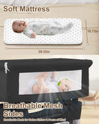 Baby Bassinet Bedside Sleeper - 3 in 1 Adjustable Height Bedside Bassinet with Breathable Mesh, Wheels & Storage Basket and Bag, Portable Folding Baby Cradle for Infants & Newborns, Grey - LittleTreasures