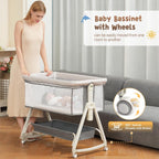 Baby Bassinet, Bedside Sleeper for Baby with Wheels and Storage Basket,All Mesh Portable Bassinet for Newborn,6 Height Adjustable Easy to Assemble Bedside Crib (Upgrade Grey) - LittleTreasures
