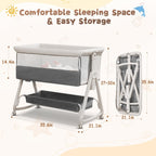 Baby Bassinet, Bedside Sleeper for Baby with Wheels and Storage Basket,All Mesh Portable Bassinet for Newborn,6 Height Adjustable Easy to Assemble Bedside Crib (Upgrade Grey) - LittleTreasures