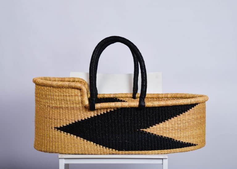 Baby bassinet with swinging stand Bolga Woven baby bed, Newborn baby gift, modern baby bed, Baby bedding with can stand (Basket with cane stand) - LittleTreasures