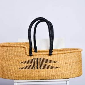 Baby bassinet with swinging stand Bolga Woven baby bed, Newborn baby gift, modern baby bed, Baby bedding with can stand (Basket with cane stand) - LittleTreasures