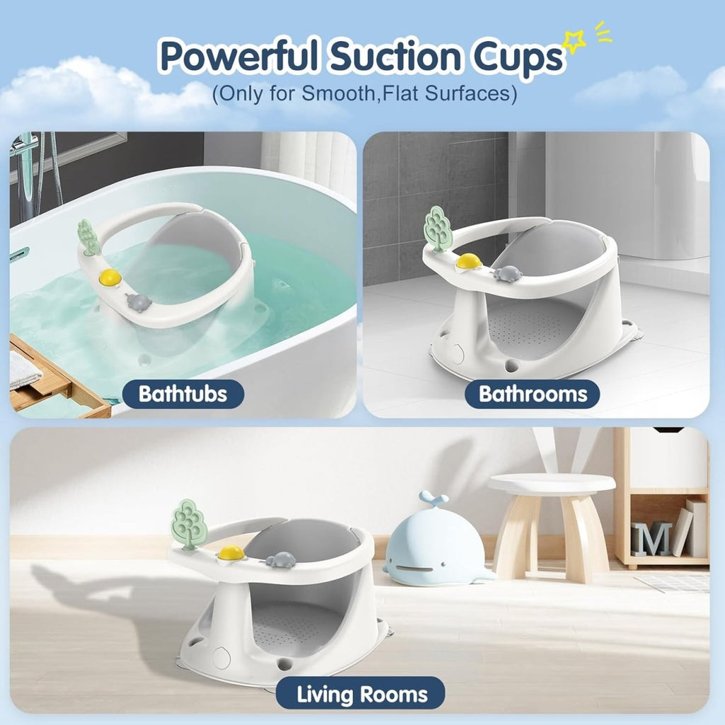 Baby Bath Seat for Babies 6 Months & Up, Non - Slip with Suction Cups, Safe & Comfortable Infant Bath Seat for Bathtub, Grey - LittleTreasures