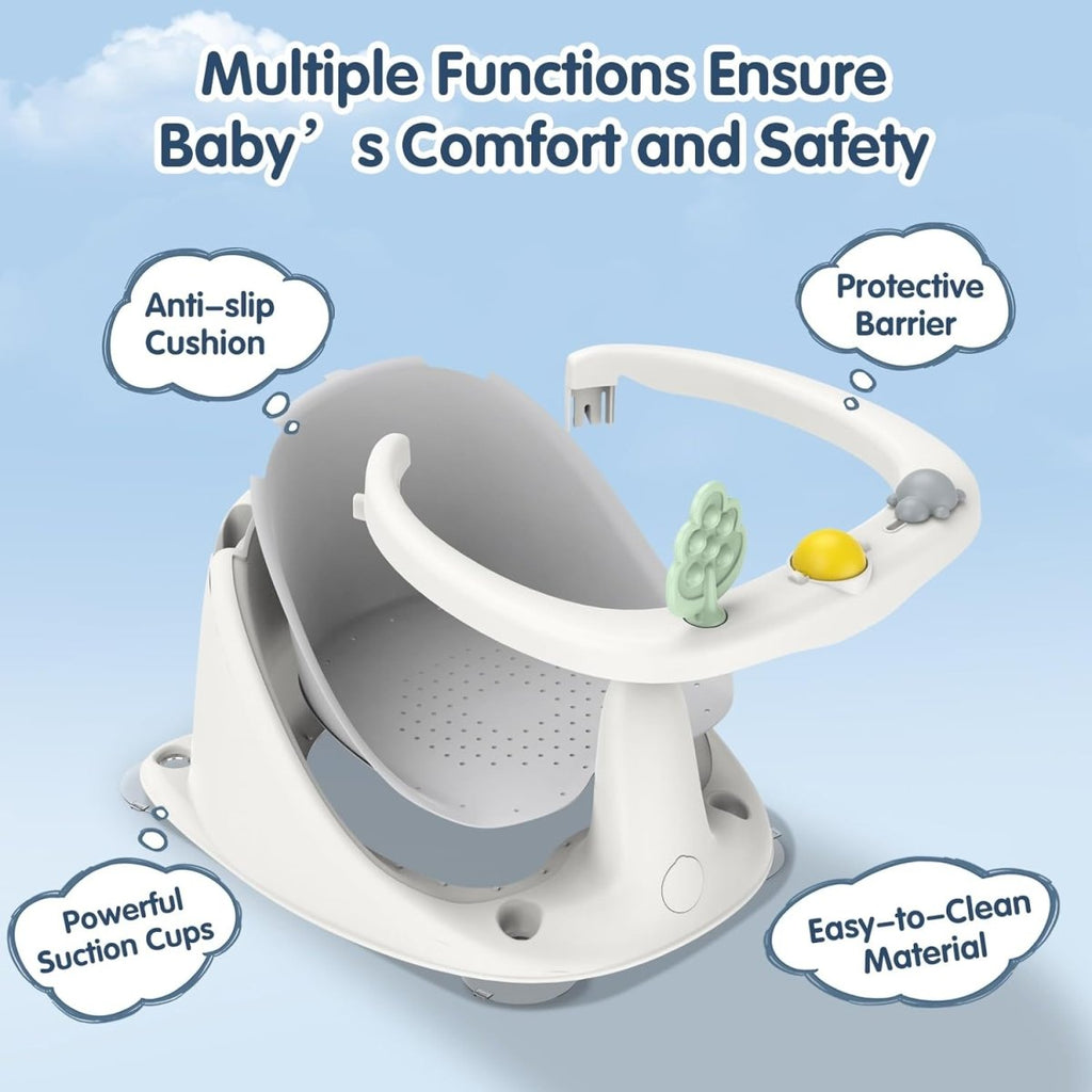 Baby Bath Seat for Babies 6 Months & Up, Non - Slip with Suction Cups, Safe & Comfortable Infant Bath Seat for Bathtub, Grey - LittleTreasures