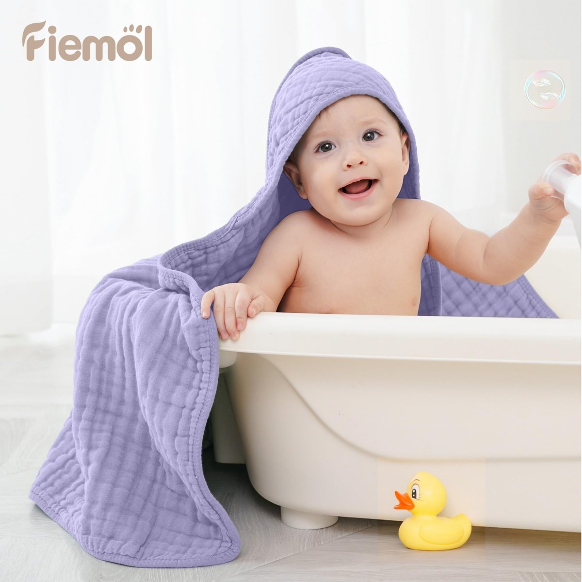 Baby Bath Towels, 100% Muslin Cotton Hooded Baby Towels for Newborn, Infant and Toddler, 2 Pack Soft and Absorbent Unisex Bath Essentials with Large 32x32Inch Size - LittleTreasures