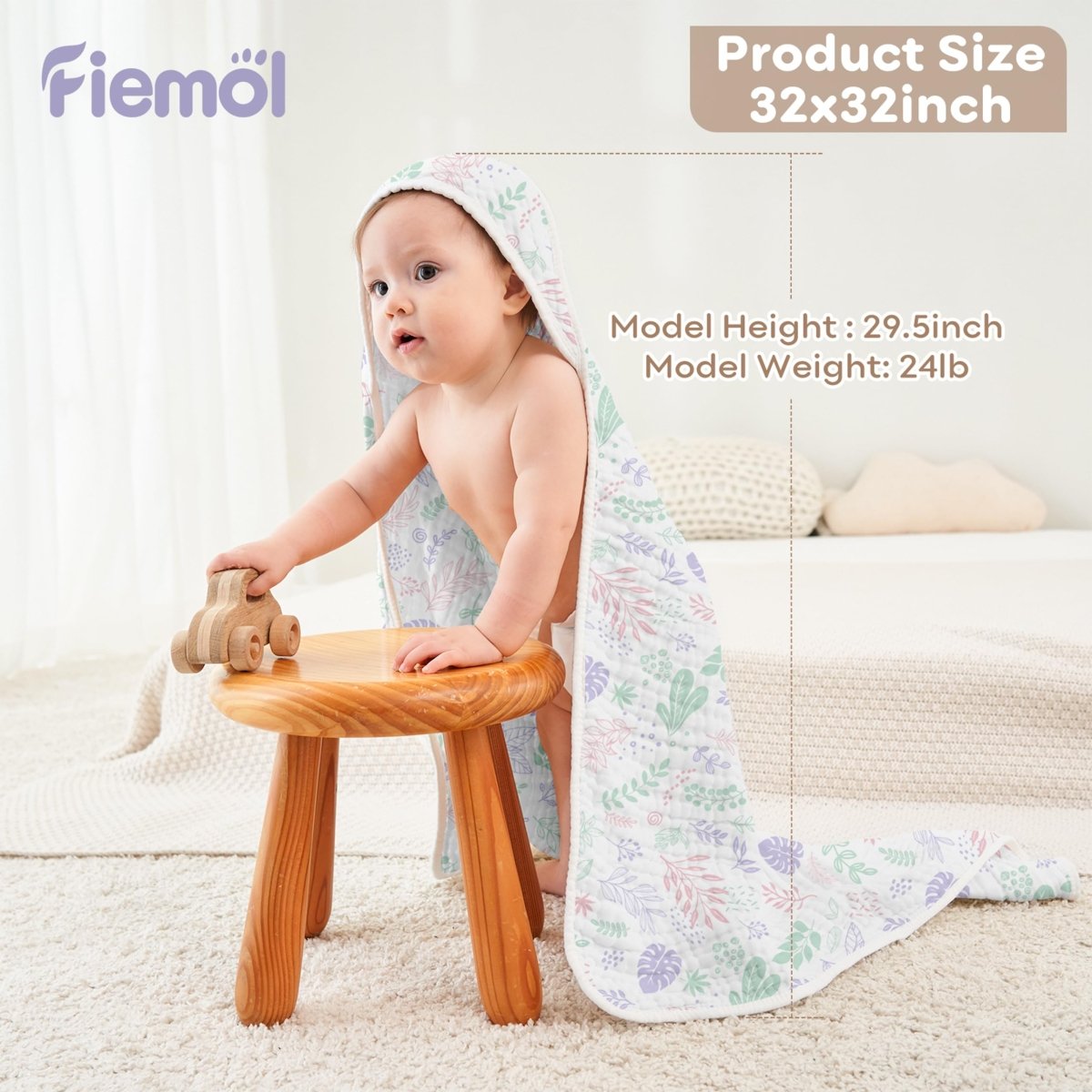 Baby Bath Towels, 100% Muslin Cotton Hooded Baby Towels for Newborn, Infant and Toddler, 2 Pack Soft and Absorbent Unisex Bath Essentials with Large 32x32Inch Size - LittleTreasures