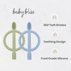 Baby Bliss 2 Pack Baby Toothbrush First Stage, 100% Food Grade Silicone Baby Tongue Cleaner Newborn Infant Toothbrush, Extra Soft Baby Finger Toothbrush, 0 Months + (Teal & Sage) - LittleTreasures