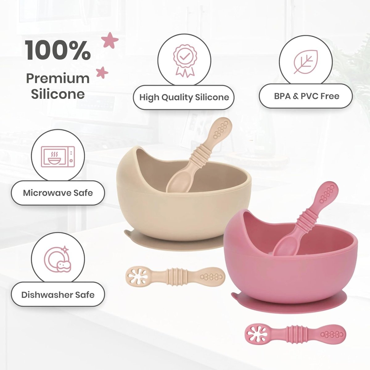 Baby Bliss Silicone Feeding Set - BPA - Free, Suction Bowls & Spoons - LittleTreasures