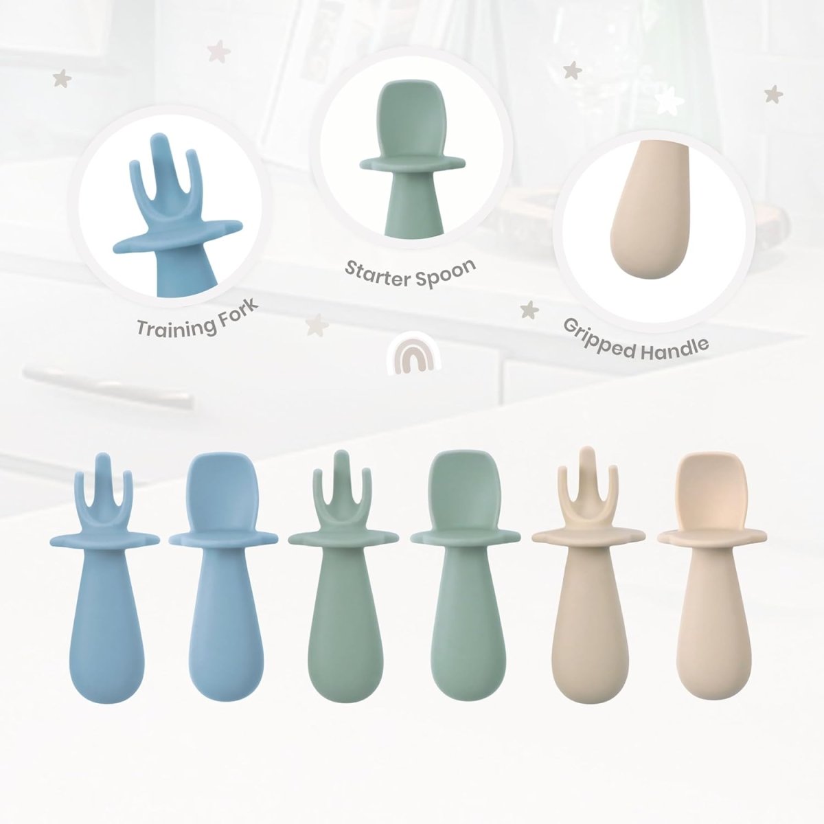 Baby Bliss Silicone Self - Feeding Toddler Spoon & Fork Set - LittleTreasures