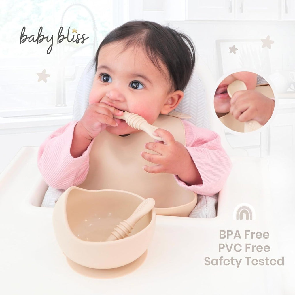 Baby Bliss Silicone Self - Feeding Toddler Spoon & Fork Set - LittleTreasures