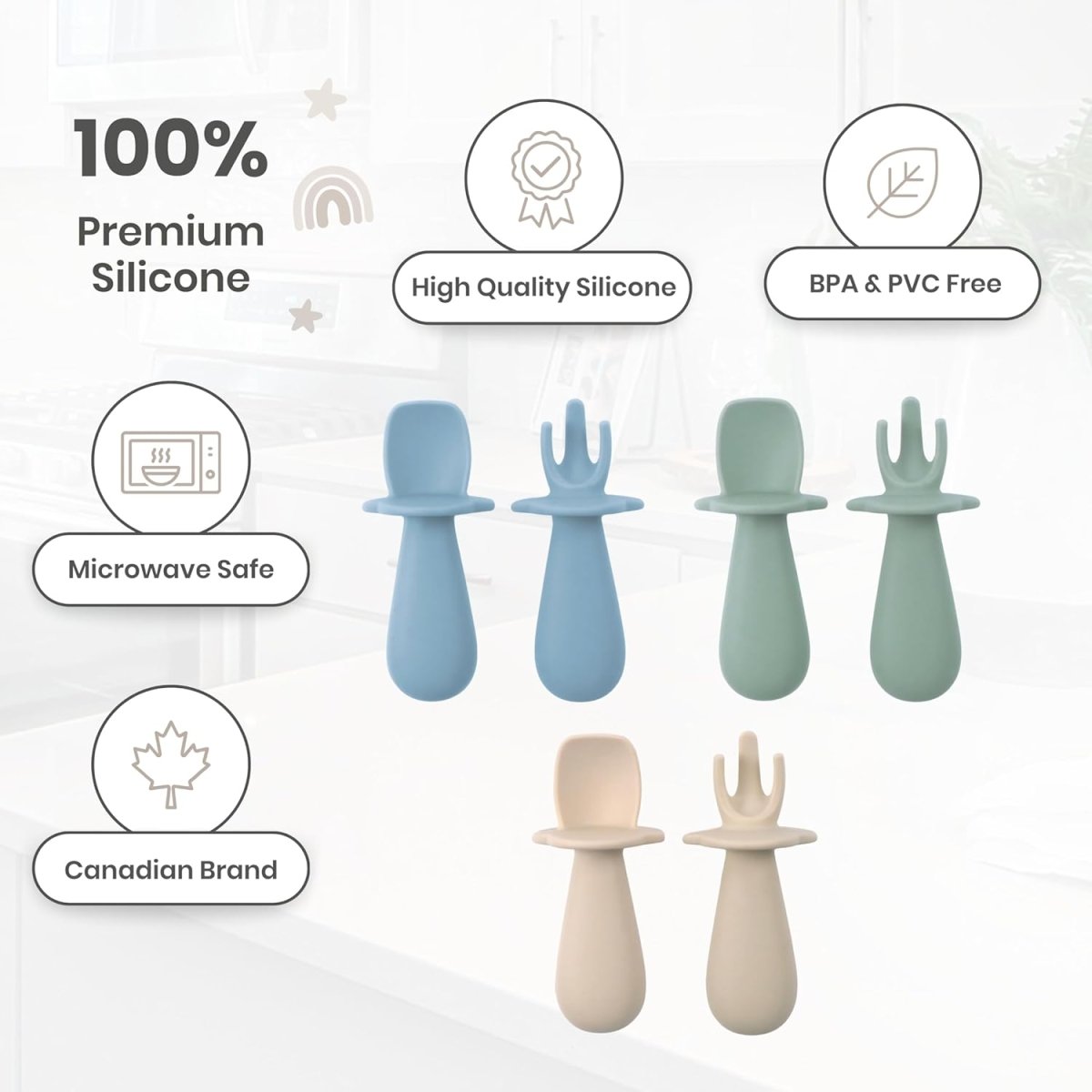 Baby Bliss Silicone Self - Feeding Toddler Spoon & Fork Set - LittleTreasures