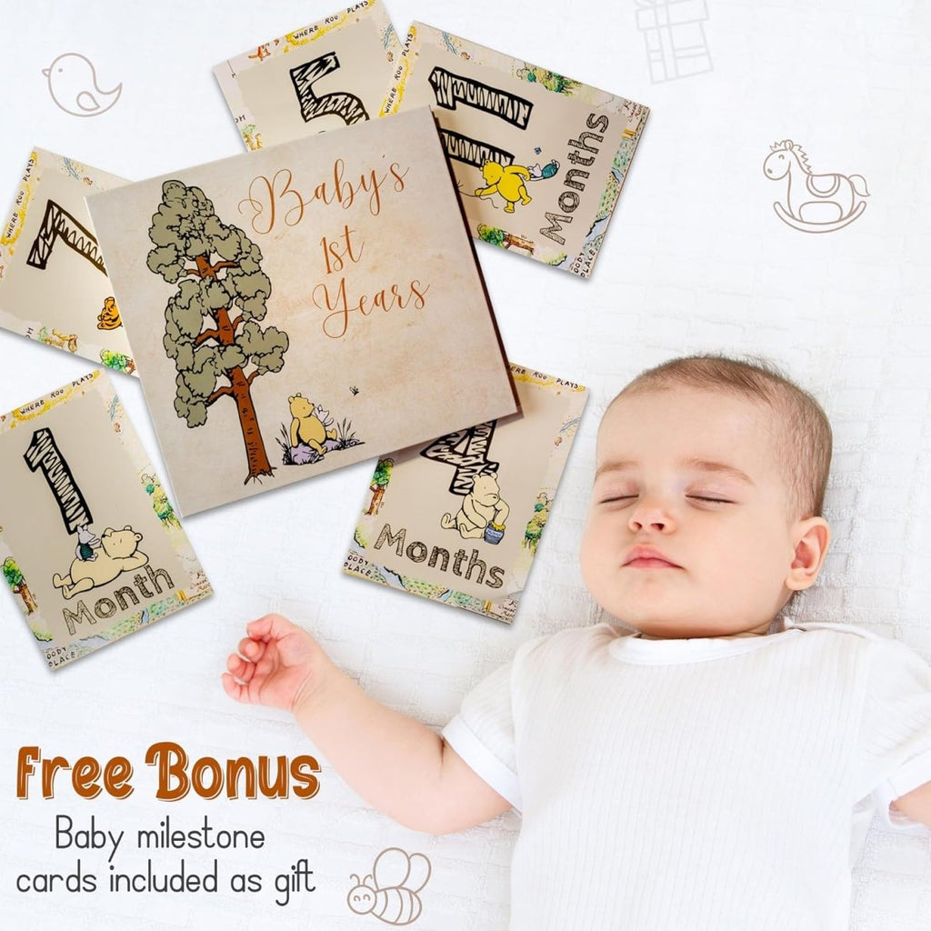 Baby Book Keepsake Memory Book (9.5”x8.5”), Hardcover Album w/Enclosed Spiral Binding, Baby Photo Albums w/Winnie the Pooh Graphics & Milestone Cards, Scrapbook Album - LittleTreasures