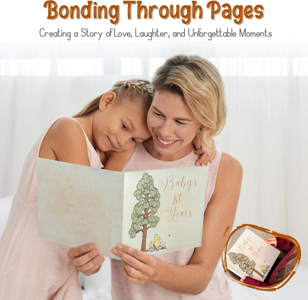 Baby Book Keepsake Memory Book (9.5”x8.5”), Hardcover Album w/Enclosed Spiral Binding, Baby Photo Albums w/Winnie the Pooh Graphics & Milestone Cards, Scrapbook Album - LittleTreasures